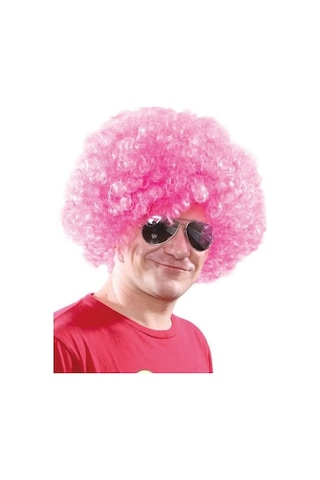 Premium Eğlence Peruğu Eğlenceli Aksesuar Maskeli Balo Açık Pembe Renk Kıvırcık Afro Bonus Peruk