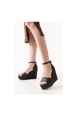Asmi Shoes Kadın Dolgu Topuklu Ayakkabı Rahat Yüksek Topuklu 11cm Siyah Siyah