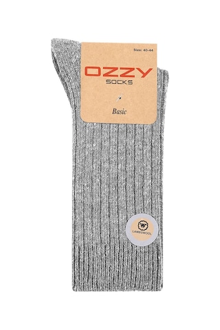 Ozzy Socks 1 Çift Kışlık Gri Erkek Lambswool Yünlü Uyku Çorabı Soft Touch Gri