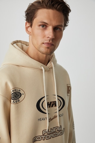 Grimelange Mıles Erkek Kapüşonlu Yumuşacık Oversize Bej Sweatshirt