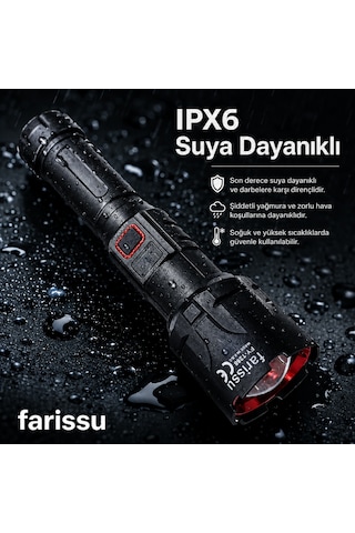 Fy-t288 50w 5000 Lümen Ultra Parlak Şarjlı El Feneri Yedek Bataryalı 1.5 Km Menzilli Powerbank Özellikli Siyah