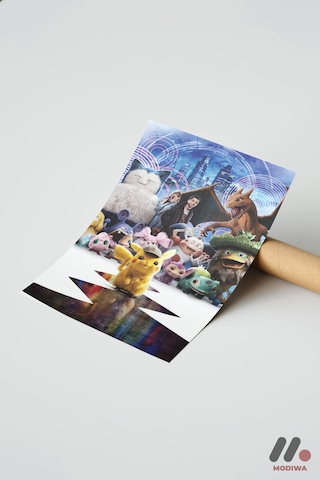 Pokemon Dedektif Pikachu Poster, Çerçevesiz Yüksek Kalite Duvar Afişi - Anime Severlere Özel Hediye