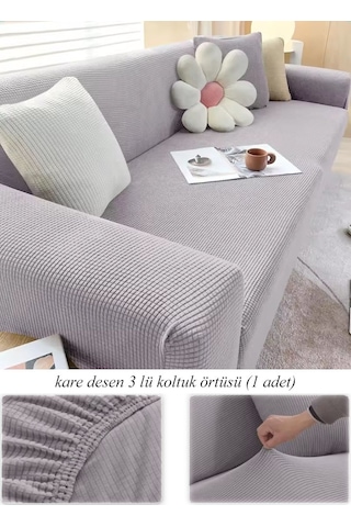 StarMall Lastkli Yikanabilir Karedesen 3 kişili Koltuk Örtüsü kanepe, çekyat Kılıfı Gri
