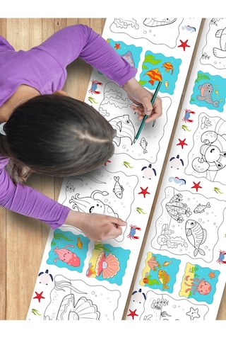 Deniz Hayvanları Temalı Örnek Resimli 3,75 Metre Rulo Boyama Kağıdı Karışık