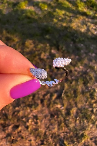 İncili Ve Zirkontaşlı Ayarlamalı Melek Yüzük - Gümüş Renk Silver