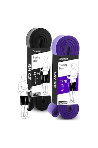 2li Set 25+35 Kg Direnç Bandı Seti Kas Geliştirme Lastiği Fitness Pilates Cross Training Bant Çok Renkli