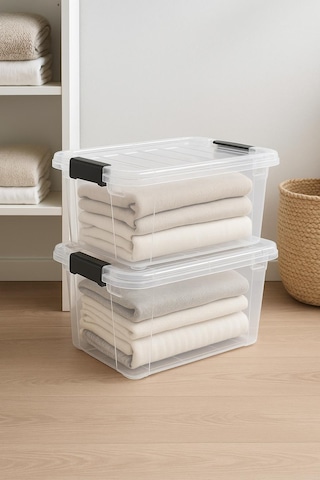 2 Li Şeffaf Saklama Kutusu & Düzenleme Kutusu & Oyuncak Kutusu 34 Lt Şeffaf