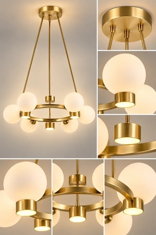Modern Premium Gold Detaylı 6+6 Led Opak Küreli Avize Salon Mutfak Sarkıt Avize 6xg9 18w