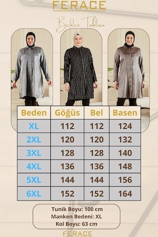 Ferace Kadın Tesettür Büyük Beden Çizgili Uzun Gömlek Tunik 001