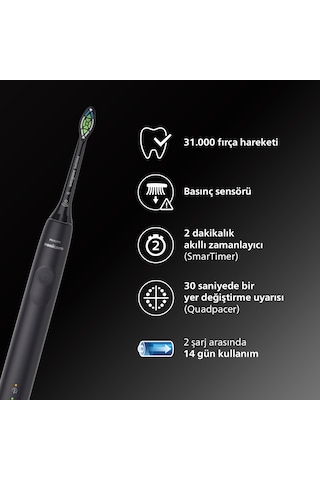 Philips Sonicare 4100 Serisi Sonic Şarjlı Diş Fırçası Siyah - HX3681/54 - Temizleme-Hassas Mod-14 Gün Pil Süresi