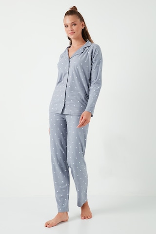 Lela Streç Standart Fit Düğmeli Bayan Pijama Takımı 60956601 Gri