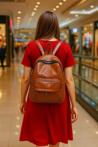 Newish Polo Donna Model Sırt Çantası-yıkama Suni Deri Taba