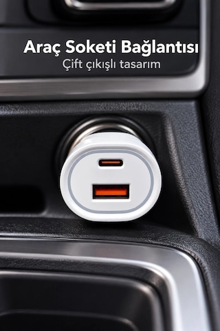 Kargo Beyaz Gövdeli Çift Çıkışlı Araç İçi Şarj Aleti Najmaddin