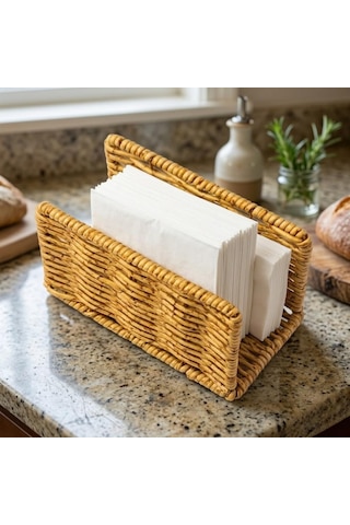 Lexroo Deinhaus Hasır Örgü Peçetelik, Doğal Renk, Rattan, 14x5x8 Cm, Rustik Stil, Yemek Masası İçin Çok Renkli