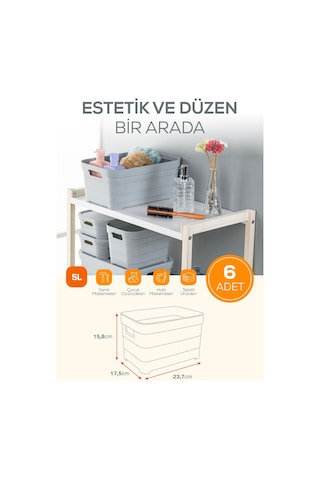 6'lı 5 Litre Saklama Kutusu Antrasit Antrasit