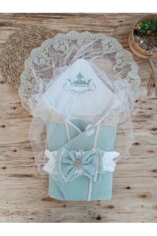 Yenidoğan Tericotton Örgülü Trilüx Bebek Battaniyesi Kundak Yeşil