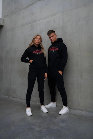 Freedom Storee Yılbaşı Merry Christmas Baskılı Oversize Kapüşonlu Sweatshirt Hoodie - Siyah Çok Renkli
