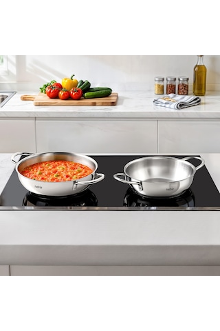 Nehir Silver 4 Parça Paslanmaz Çelik Güveç Tipi Sahan Seti 18-20 Cm Gri