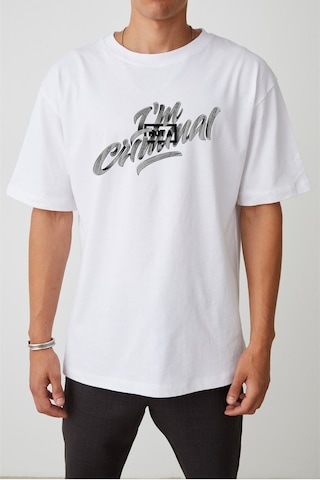 Thewert Unisex Criminal Baskılı Beyaz Oversize Tshirt