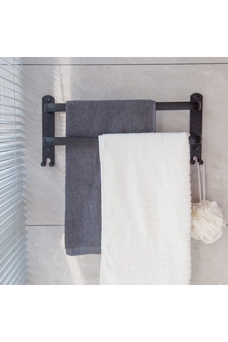 Moveevo Banyo Duvar Kurulu Mutfak Balkon Uygun 40cm Çift Çubuklu Bez Çubuğu - Su Geçirmez Uzay Alüminyum - 10kg Yük Taşıma Kapasitesi Siyah