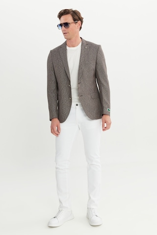 AC&Co / Altınyıldız Classics Erkek Kahverengı Slim Fit Dar Kesim Mono Yaka Armürlü Ceket Kahverengi