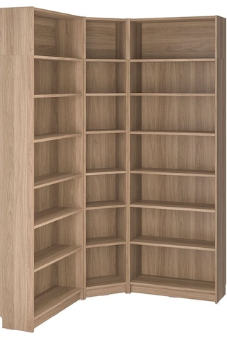 Köşe Kitaplık, Meşe Görünümlü, 136/136x28x237 Cm Abanoz