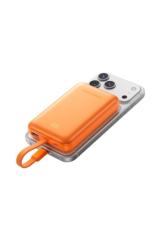 Vention 10000mah 22,5w Powerbank Manyetik Kablosuz Şarj Usb-c + Usb-c/usb-a/kablosuz Dahili Askı Kablolu Turuncu