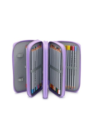 72 Gözlü Kalem Kutusu Çizim Ve Boyama Kalemleri İçin Geniş Depolama, Kare Dizaynlı Kırtasiye Organizer, Düz Renkli Kroki Ve Sanat Malzemeleri Çantası Mor