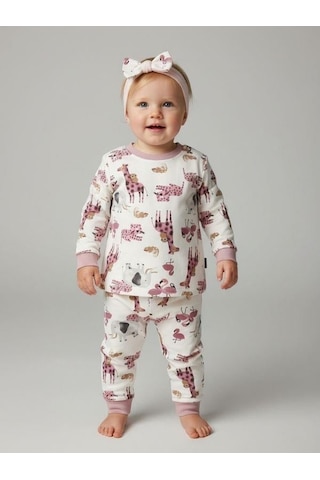 Zekids Kız Bebek Pamuklu Animal Desenli Pijama Takımı-16239 Çok Renkli