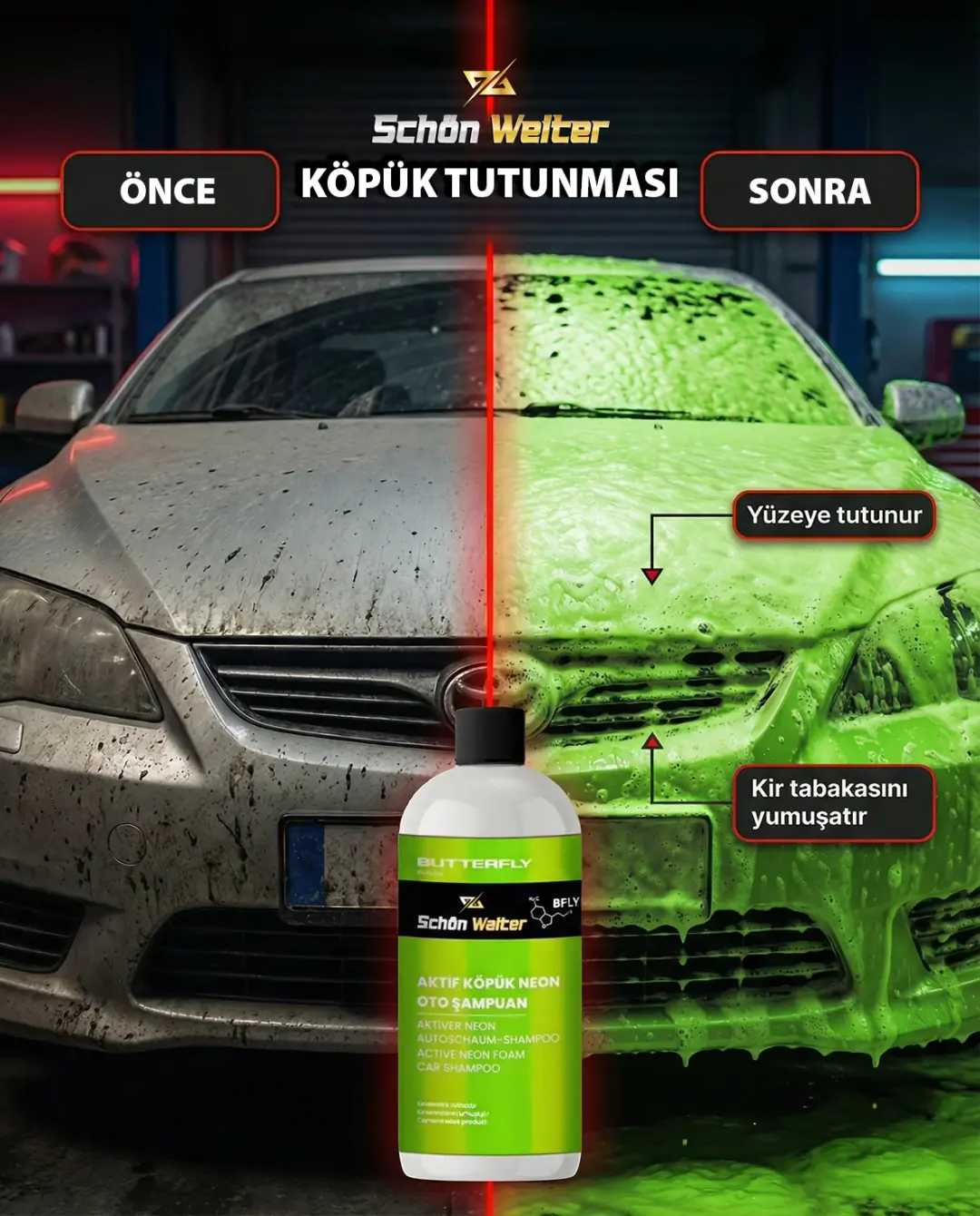 Araç Oto Aktif Köpük Neon Oto Şampuan 500ml