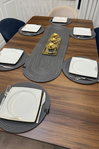 Jüt ,amerikan Servis Takımı, 6 Supla, 1 Runner , Supla Takımı, Modern Lüx Sunum Gri