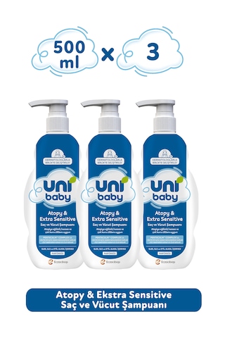 Uni Baby Atopy & Extra Sensitive Atopik Ciltlere Özel Saç ve Vücut Şampuanı 500 Ml 3'lü