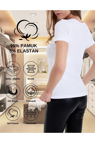 Alya Underwear V Yaka Kaşkorse Kumaşlı Kısa Kollu Bluz, Esnek Ve Pamuklu Kumaş Badi, Bej Kemik Body Beyaz