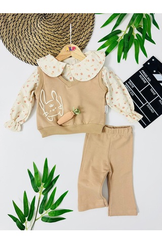 Albania Havuç Detaylı Müslin Gömlekdetaylı Omuzdan Çıtçıtlı 3 Lütakım Kahverengi