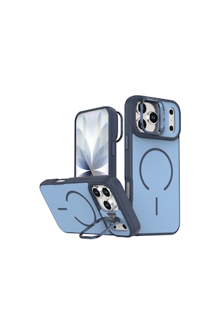 Apple Uyumlu iPhone 17 Pro Max Flexa Magsafe Kapak Şeffaf Darbe Emici İnce Premium Kılıf Mavi