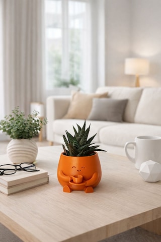 Kahve İçen Sevimli Saksı Sukulent & Kaktüs Saksı Hediye Alternatifi 1 Adet