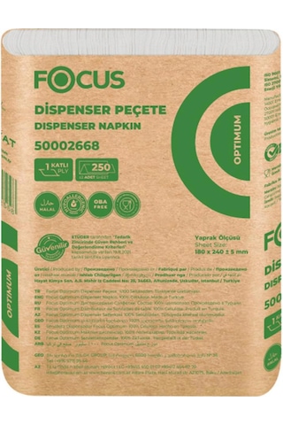 Focus Optimum Masa Üstü Dispenser Peçete 18 X 24 Cm 250 Yaprak - 18 Adet 50002668 Beyaz
