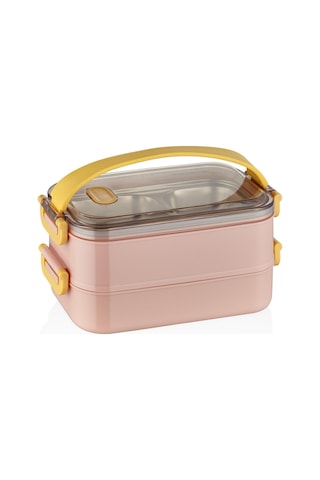 Vagonlife Bento Lunch Box Sefer Tası 2 Kat Taşıma Kulplu Çelik Ff367 Pudra