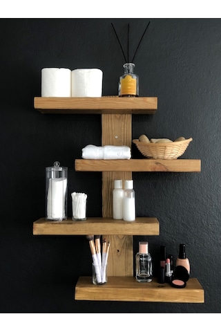 O&Awood Doğal Ahşap Dekoratif Minimal Duvar Rafı,4 Katlı Vintage, Retro A (497958420)
