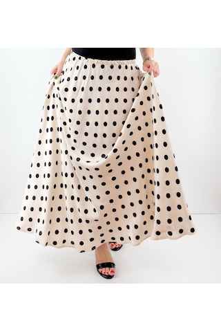 Modaonna Siyah Puantiyeli Saten Maxi Etek