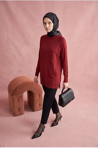 Armine Trend Bisiklet Yaka Uzun Kollu Sade Rahat Kesim Tunik Bordo 26ktd419