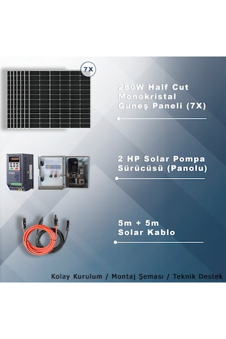 2hp-1,5kw Monofaz 230v Pompa İçin Solar Sulama Paketi