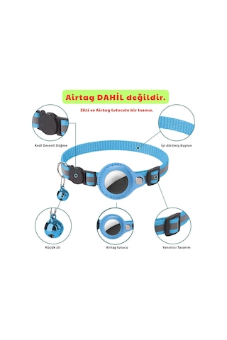 Etashop Airtag Uyumlu Reflektif Kedi Tasması Zilli Ayarlanabilir Kedi Boyun Tasması 22-32 Cm Siyah