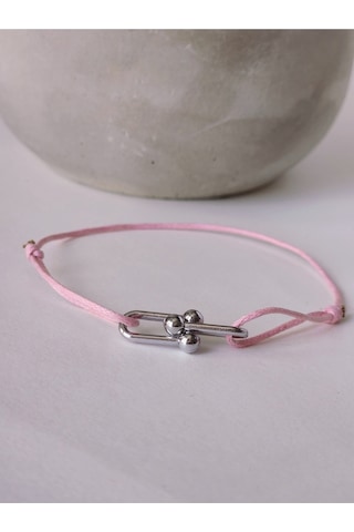 Tiffany Model Deri İpli El Yapımı Silver Pembe Renkli Bileklik Pembe