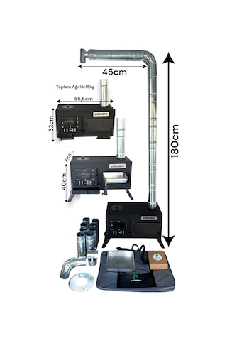 Katlanır Ayaklı Kuzineli Kamp Ve Çadır Sobası - Ful Set Çantalı