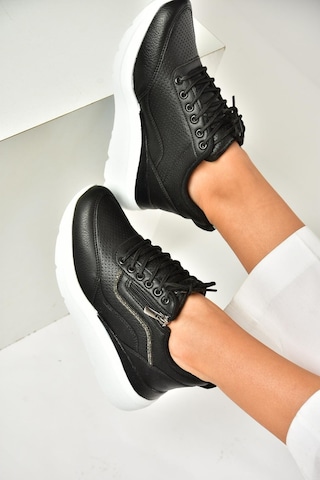 Fox Shoes U702020709 Siyah Kalın Tabanlı Spor Ayakkabı Sneakers Siyah-suni Deri Siyah