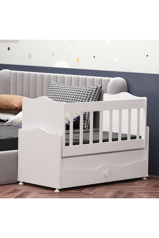 Garaj Home İnci Çekmeceli Sallanır Beşik Anne Yanı Beşik - Beyaz Beyaz