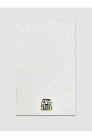 Ekru Ev Nakışlı Pamuklu Yüz Havlusu 50x80 Cm