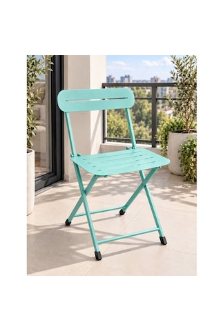 Katlanır Metal Balkon Bahçe Sandalyesi Bistro Sandalye Tekli Mint Yeşili 1642 Turkuaz