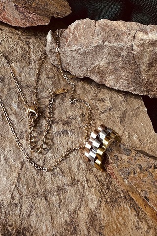 Alyans Yüzük Tasarım Silindir 3 Renkli Carti Model Rose Gold Silver Renk Kadın Çelik Kolye